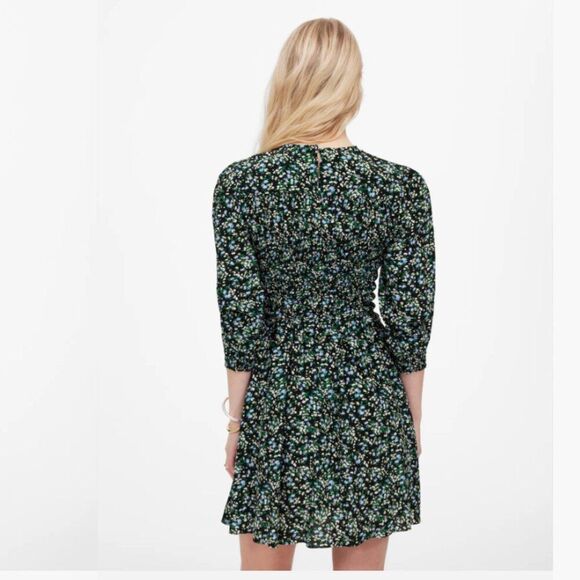 Madewell Smocked Long-Sleeve Mini Dress in Meadow Ditsy Black - Size 4 - Picture 13 of 13